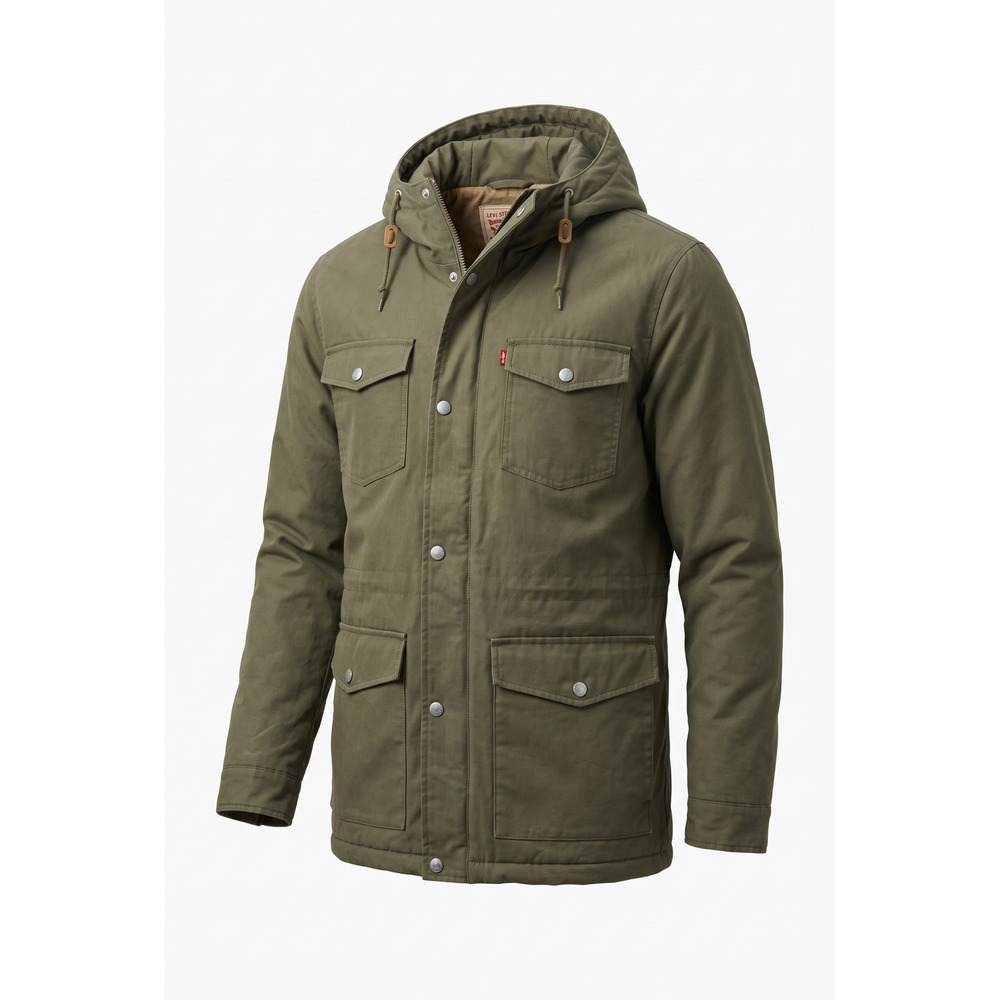 Levis Mens Olive Green Hooded Field Jacket Parka Size M S40109 AD